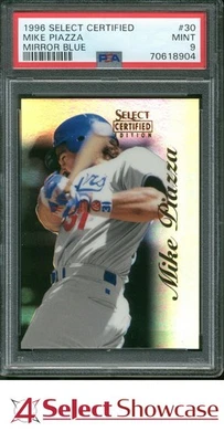 1996 SELECT CERTIFIED MIRROR BLUE #30 MIKE PIAZZA HOF PSA 9 - Image 1 of 4