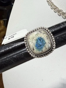 Anillo de jaspe K 2 de plata de ley 925 tamaño ~ 7,5, piedra azul blanca, granito - Imagen 1 de 4