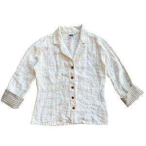 Vintage Johnny Was Collection XS Linen Blend Plaid Button Down Shirt 3/4 Sleeve - Picture 1 of 10