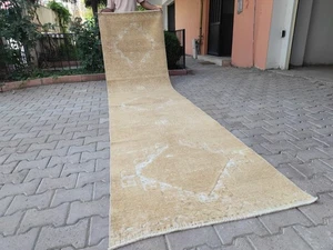 3x12 Neutral Runner Beige, Turkish Vintage Runner Rug, Hand Knotted Wool Runners - Picture 1 of 10