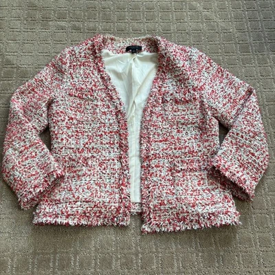 Ann Taylor Tweed Jacket Women's 10 Petite Pink White Preppy Old Money Career - Image 1 of 4