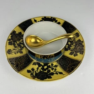 Antikes Nippon Aufsatz Tasse & Untertasse Set Handbemalt Floral mit Goldlöffel - Bild 1 von 11