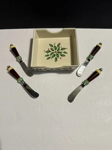 Lenox Holiday Dimension Collection Porcelain Napkin Holder & 4 Spreaders Set - Picture 1 of 5