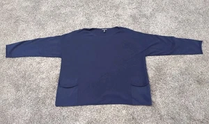 Pullover EILEEN FISHER Enrollado Cuello Redondo 2XL Azul Tejido Lana Merino Bolsillos Delanteros - Imagen 1 de 9