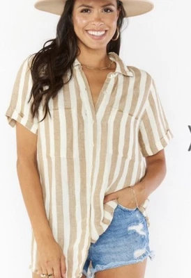 Show Me Your Mumu Womens Top Button Up Striped Linen Size XL Cover Up Beachy - Image 1 of 4