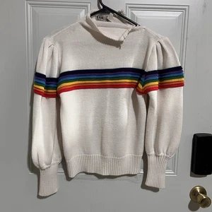 Vintage Women’s Ricki Rainbow Sweater Large Pride Pullover Side Button Collar - Picture 1 of 17