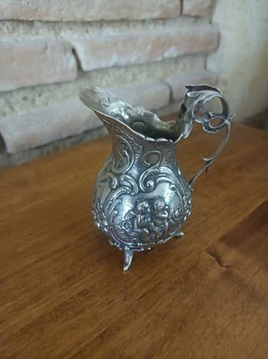 Crémier pot à lait Louis XV argent massif putti chérubins XIXè Gebrüder Gutgesel - Photo 1/4