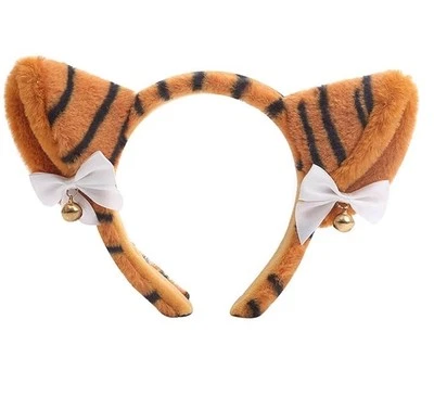 Diadema Oreja de Tigre Disfraz Orejas de Animal Diadema Peluda Lazo y Campana - Mujer/Adolescente Foto 1 de 4