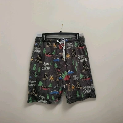 Lazyone Mens Brown Happy Camper Pattern Sleepwear Shorts Large w/ Pockets 110343 - Image 1 of 3