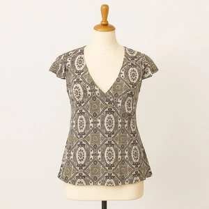 Y2K AB Studio Womens Top Size L Floral Boho Babydoll Soft Stretch Casual 2000s - Picture 1 of 7