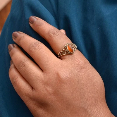Carnelian 戒指黄铜女式戒指承诺订婚戒指手工制作礼物给她 — 第 1/4 张图片