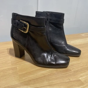 Franco Sarto Brown Leather Square Toe Side Zip Ankle Boots Women's Size 9 - Picture 1 of 6