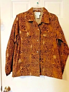 Quacker Factory Brown Animal Print Jacket Button Front Bling embellished Medium - Picture 1 of 3