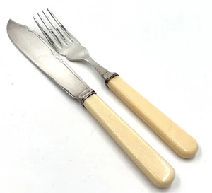 Silver Plated Fish Forks & Knives - 6 -Bone Handle Made in Sheffield England - Picture 1 of 11