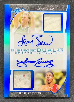 2022 Leaf In The Game Used LARRY BIRD JULIUS ERVING Dual Jersey Auto Blue SP /5 - Image 1 of 2