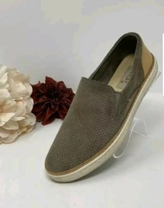 Women’s UGG Adley Perf Taupe Gray Brown Suede Leather Slip On Shoes 6.5 M - Picture 1 of 9