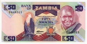 1986-1988 ZAMBIA FIFTY 50 KWACHA WORLD BANKNOTE NICE BILL P-28 - Picture 1 of 2