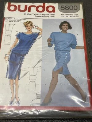 UNCUT Vintage Burda 5800 Sz 10 12 14 16 18 Low Waist Banded Top Slit Skirt - Image 1 of 2