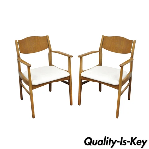 Pair of Young Mfg Mid Century Danish Modern Walnut Teak Curved Dining Arm Chairs Cover