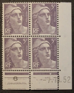 Bloc de 4 - 5F violet MARIANNE DE GANDON - Coin daté - YT883 - Neuf** - 1952 - Picture 1 of 2