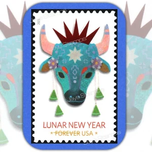 2021 YEAR of the OX Lunar New Year Single -MINT-GENUINE- Stamp Album Ready - Picture 1 of 3