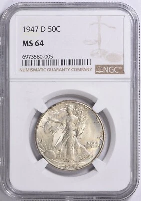 1947  -  DENVER   LIBERTY  WALKING  HALF  DOLLAR  -  NGC  MS  64 - Image 1 of 2