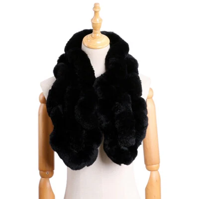 Bufanda de piel de conejo Rex real para mujer cuello largo con volantes invierno engrosado piel elegante Foto 1 de 4