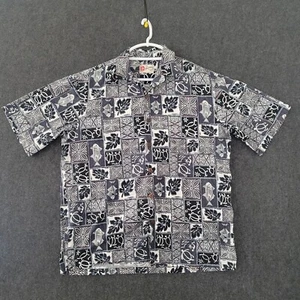 Hilo Hattie Shirt Mens Large Blue Black Button Up Fish Sea Turtle Geometric Camp - Picture 1 of 13