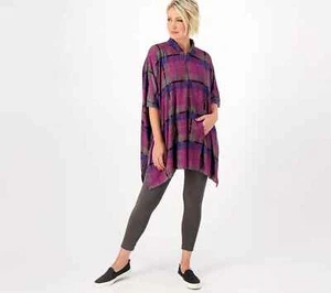 Stan Herman Luxe Sweater Knit Half-Zip Plaid Pop-Over- Pink Plaid A517648 (QVC) - Picture 1 of 5