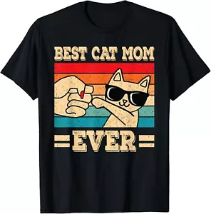 Best Cat Mom Ever Funny Cat Retro Vintage Cat Lover Women T-Shirt Hoodie - Picture 1 of 13