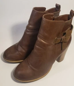 A+ Women's Shoes Brown Zip Block Heel Ankle Booties Boots Size 8 - Picture 1 of 10