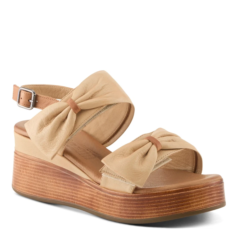 SPRING STEP KACPAR BEIGE LEATHER PLATFORM WEDGE DUAL STRAP SANDAL EU37 US 7 - Image 1 of 4