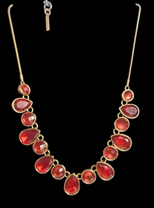 Elegant - Nine West Red Garnet Color Faceted Stone on Gold Tone Necklace - Picture 1 of 3