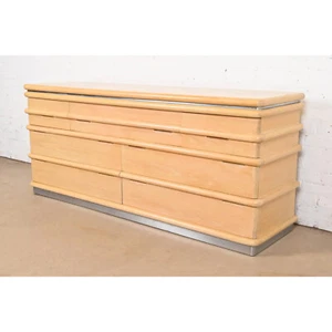 Jay Spectre for Century Furniture Modern Art Deco White Oak & Chrome Dresser - Picture 1 of 11