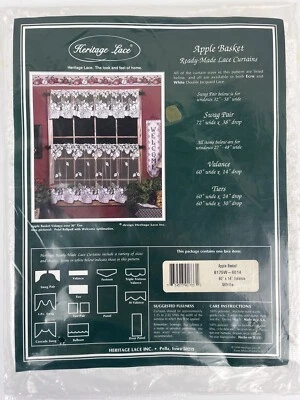 Cenefa de ventana vintage Heritage encaje manzana cesta blanca 60" W x 14" L Foto 1 de 4
