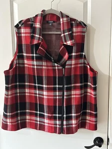 CHAPS Women’s 3X Plaid Asymmetrical Zip Front Sweater Vest Red Black White BIN F - Picture 1 of 8