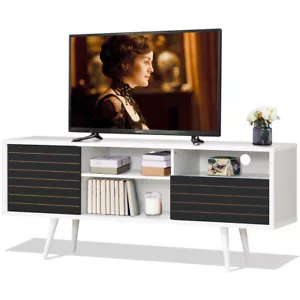 Modern TV Stand/Console Cabinet 3 Shelves Storage Drawer Splayed Leg Black/White - Picture 1 of 11
