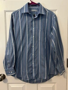 VINTAGE Members Only Blue Shirt Adult 15.5/33 Button Up Striped Long Sleeve Men - Picture 1 of 4