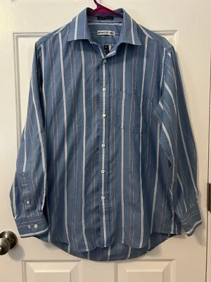 VINTAGE Members Only Blue Shirt Adult 15.5/33 Button Up Striped Long Sleeve Men - Image 1 of 4