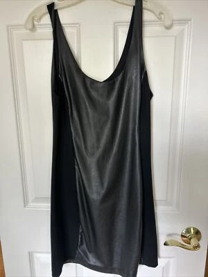 free people faux vegan leather sleeveless mini dress black stretch knit zip Sz M - Image 1 of 4