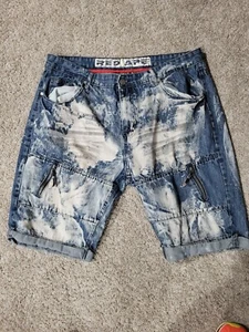 Vtg Red Ape Shorts Mens 42 Blue Denim Jort Baggy Street Bleached Zipper Y2K - Picture 1 of 9