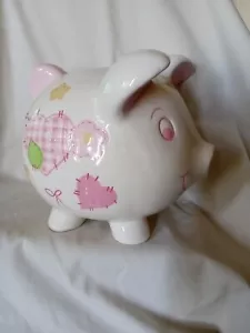 Maialino bianco/rosa senza sughero 7,5" alto senza marca vintage usato senza cuscinetti in sughero/piedi - Foto 1 di 5