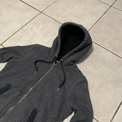 Chaqueta con Capucha Forrada LL Bean Sherpa Para Mujer XS Patrón Espiga Gris Negro Foto 1 de 4