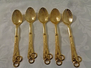 Set of 5 Stainless Gold Color Demitasse 5” Long Shell Dessert Coffee Spoon Japan - Picture 1 of 12