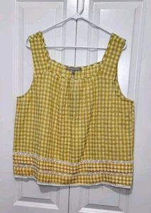 Daniel Rainn Sleeveless Top Size XL NWT Yellow Check Lace Accents - Picture 1 of 8