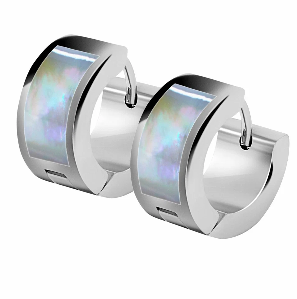 Edelstahlcreolen Perlmutt / Muschel Einlage Klappcreolen Creolen Edelstahl  - Bild 1 von 1