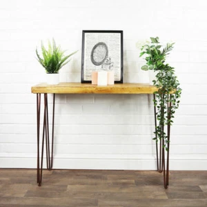 Console Table Solid Timber Slimline Copper Hair Pin Legs Chunky 44CM X 4.4CM - Picture 1 of 5