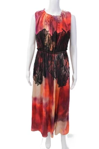 Jason Wu Damen Seide Spitzenbesatz abstraktes Druck Rüschen Ausschnitt Kleid rot Kombi Gr. 10 - Bild 1 von 7