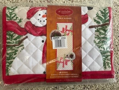 St Nicholas Square Snowman/Snowflake Quilted Table Runner / Reversible 36" X 13" - Image 1 of 4