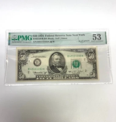 Fr 2118-B (BA Block) 1974 $50 FRN New York PMG 53 Annotation - Image 1 of 2
